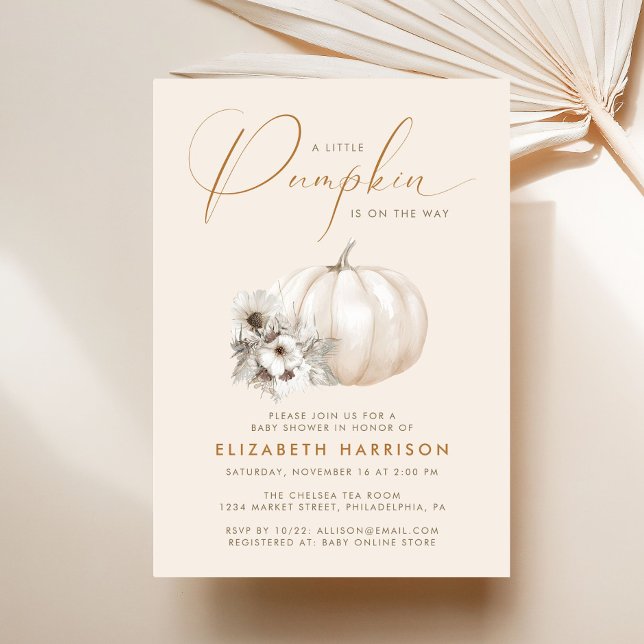 Invitación Ducha de bebé Little Pumpkin Boho Otoño (Little Pumpkin Boho Fall Baby Shower Invitation)