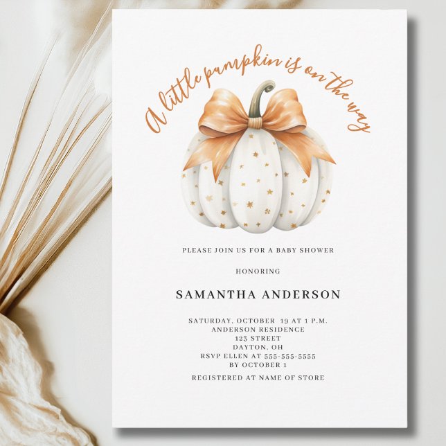 Invitación Ducha de bebé Little Pumpkin Bow sin distinción de (Subido por el creador)