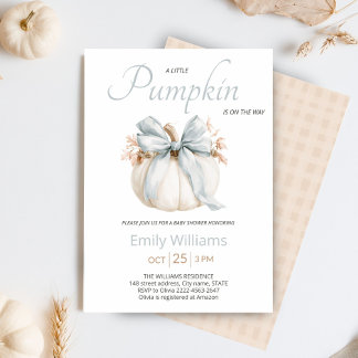 Invitación Ducha de bebé Little Pumpkin | Cinta azul polvorie