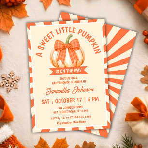 Invitación Ducha de bebé Little Pumpkin con lazo de gingham n