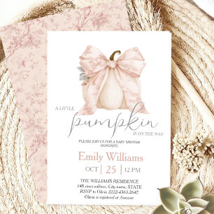 Invitación Ducha de bebé Little Pumpkin con lazo Toile rosa