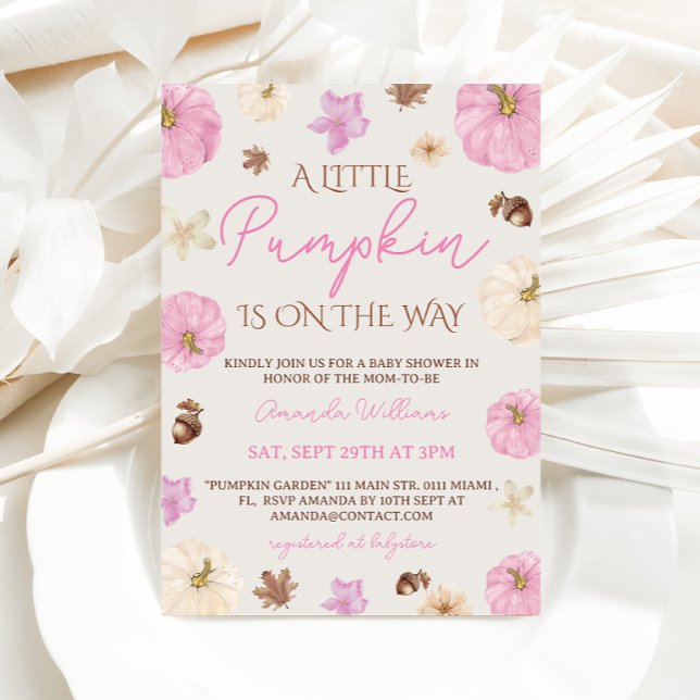 Invitación Ducha de bebé Little Pumpkin Pink (Subido por el creador)