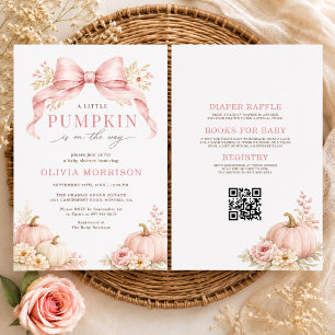 Invitación Ducha de Bebé Little Pumpkin Pink Bow Todo en Uno