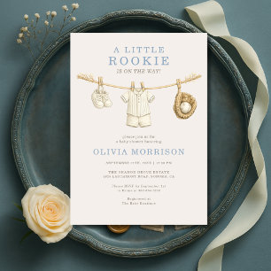 Invitación Ducha de bebé Little Rookie Baseball Clothesline