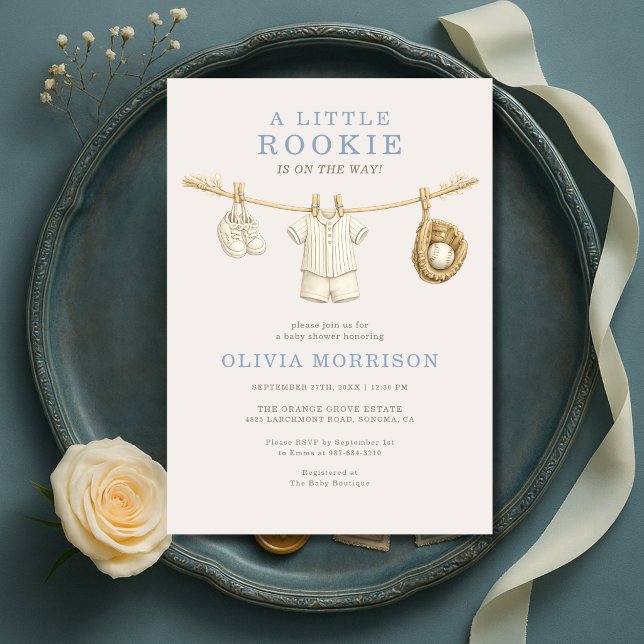 Invitación Ducha de bebé Little Rookie Baseball Clothesline (Subido por el creador)