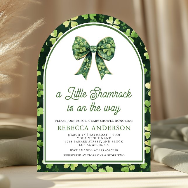 Invitación Ducha de bebé Little Shamrock Green Bow Arch (Subido por el creador)