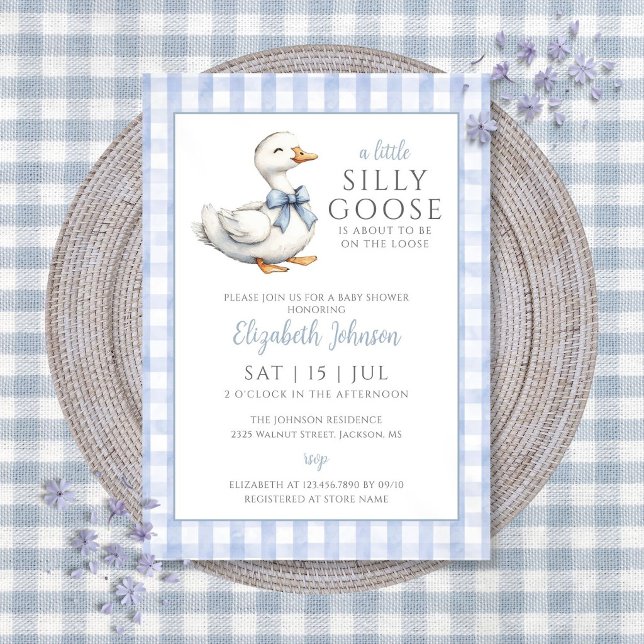 Invitación Ducha de bebé Little Silly Goose Blue Boy (Little Silly Goose Blue Boy Baby Shower Invitation)