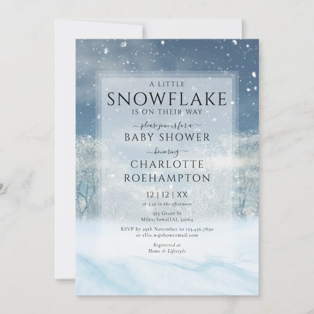 Invitación Ducha de bebé Little Snowflake Winter (Anverso)