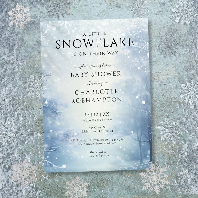 Invitación Ducha de bebé Little Snowflake Winter (Little Snowflake Winter Baby Shower Invitation)