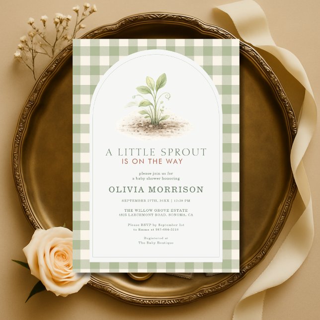 Invitación Ducha de bebé Little Sprout Green Gingham (Subido por el creador)