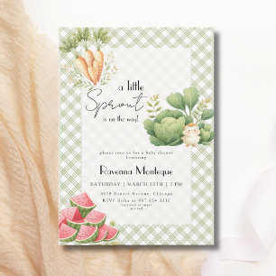 Invitación Ducha de bebé Little Sprout Green Gingham Veggie