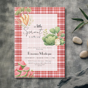 Invitación Ducha de bebé Little Sprout Red Gingham Veggie