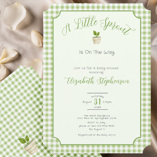 Invitación Ducha de bebé Little Sprout Verde Menta a Cuadros