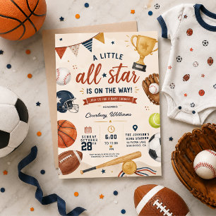 Invitación Ducha de bebé Little Star Deportes Fútbol Béisbol