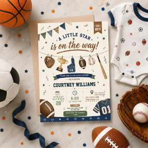 Invitación Ducha de bebé Little Star Deportes Fútbol Béisbol