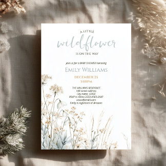 Invitación Ducha de bebé Little Wildflower Floral de invierno