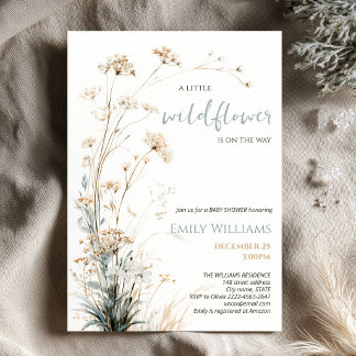 Invitación Ducha de bebé Little Wildflower Sage Green Meadow