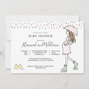 Invitación Ducha de Bebé Lluvioso de Acuarela Caprichosa