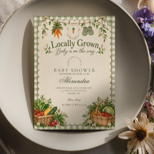Invitación Ducha de bebé Localmente Crecido en Sage Gingham