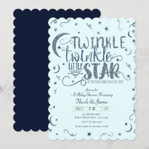Invitación Ducha de Bebé Lucero Brillante con Brillo Azul