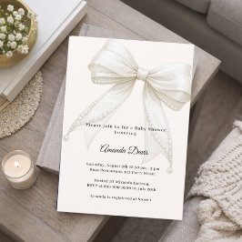 Invitación Ducha de bebé lujo perlas de marfil neutras