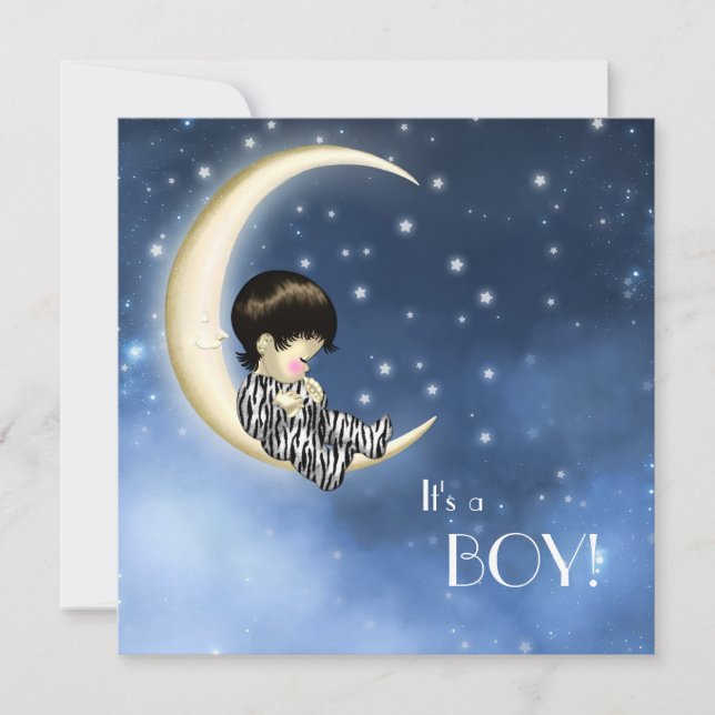 Invitación Ducha de Bebé Luna Azul Amarillo (Anverso)