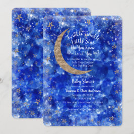 Invitación Ducha de Bebé Luna Estrellas Bronce Dorado Azul Ca