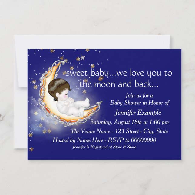 Invitación Ducha de bebé Luna y de vuelta (Anverso)