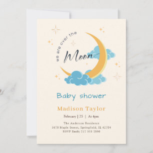 Invitación Ducha de Bebé Luna y Estrellas Nubes Azules