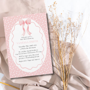 Invitación Ducha de Bebe Lunares de Lazo Rosa Bebé Niña Moder