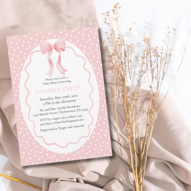 Invitación Ducha de Bebe Lunares de Lazo Rosa Bebé Niña Moder (Subido por el creador)