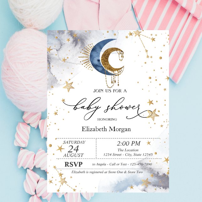 Invitación Ducha de Bebé Lunas y Estrellas Celestiales (Subido por el creador)