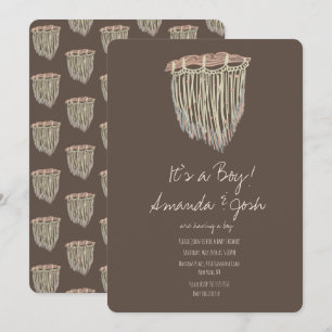 Invitación Ducha de Bebé Macramé Colgante Rústico Boho