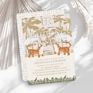 Invitación Ducha de Bebé Mahjong Beige Chinoiserie Tigres