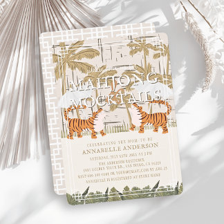 Invitación Ducha de Bebé Mahjong Beige Chinoiserie Tigres
