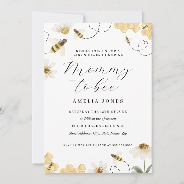 Invitación Ducha de Bebé Mamá Abeja (Anverso)
