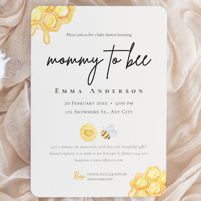 Invitación Ducha de Bebé Mamá Abeja Neutral (Neutral Honey Mommy to bee Baby Shower Invitation)