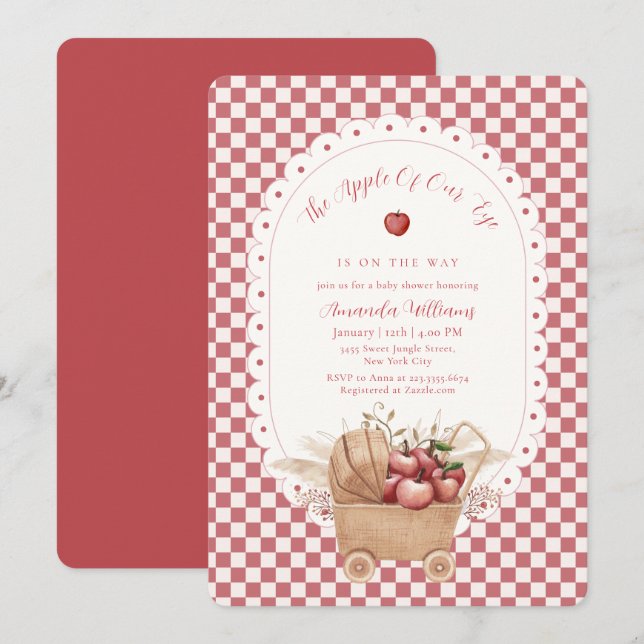 Invitación Ducha de bebé Manzana De Nuestro Ojo Boho Gingham  (Anverso / Reverso)