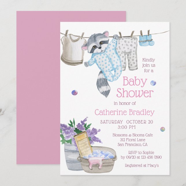 Invitación Ducha de bebé mapache lindo (Anverso / Reverso)