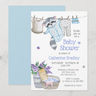 Invitación Ducha de bebé Mapache Lindo Día de Lavar