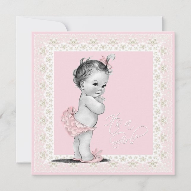 Invitación Ducha de Bebé Marfil y Rosa (Anverso)