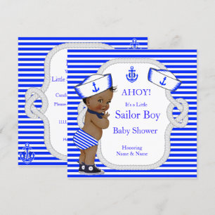 Invitación Ducha de bebé Marinero Niño Franja Azul Real Étnic