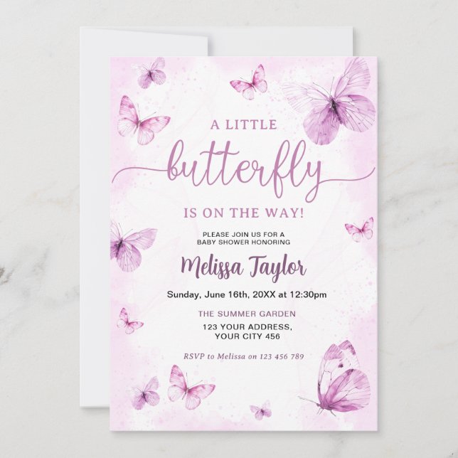Invitación Ducha de Bebé Mariposa (Anverso)