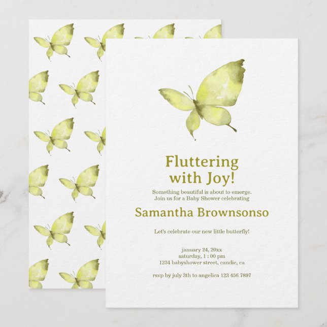Invitación Ducha de Bebé Mariposa (Anverso / Reverso)