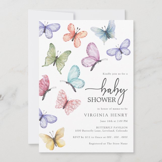 Invitación Ducha de Bebé Mariposa (Anverso)