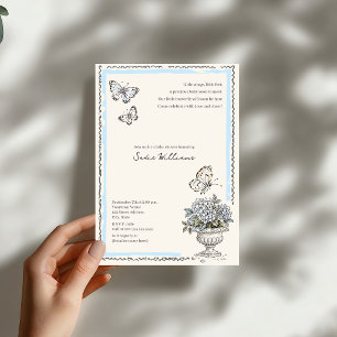 Invitación Ducha de Bebé Mariposa Bebé Niña Coqueta Azul