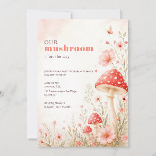 Invitación Ducha de Bebé Mariposa de Hongo Floral Rosa