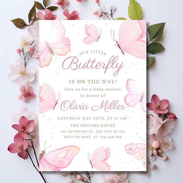 Invitación Ducha de Bebé Mariposa Fiesta de Jardín Rosa para  (Subido por el creador)