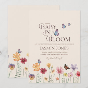 Invitación Ducha de Bebé Mariposa Flor Silvestre en Flor