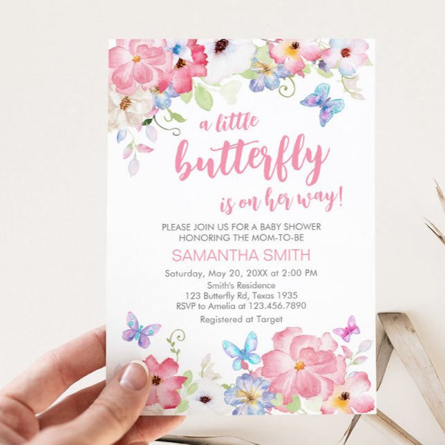 Invitación Ducha de Bebé Mariposa Floral Pequeña (Floral Our Little Butterfly Baby Shower Invitation)